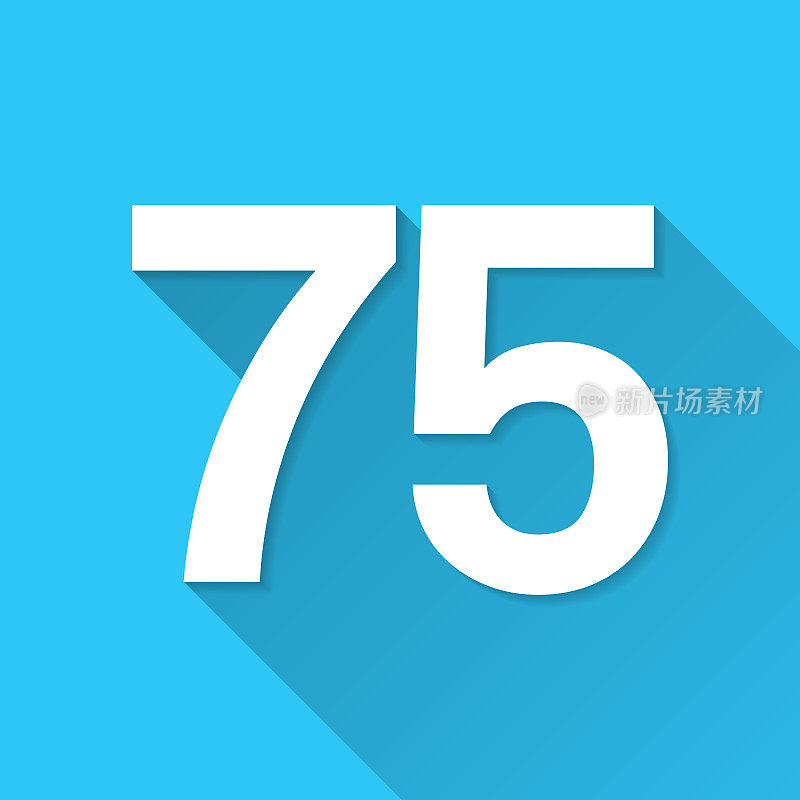 75 - 75号。图标在蓝色背景-平面设计与长阴影
